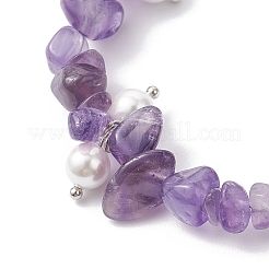 Braccialetti con perline rotonde in scaglie di ametista naturale e conchiglia di vetro&nbsp;BJEW-JB12303-02