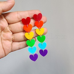 Aretes colgantes de corazón de acrílico con bandera del orgullo del color del arco iris&nbsp;RABO-PW0001-012P