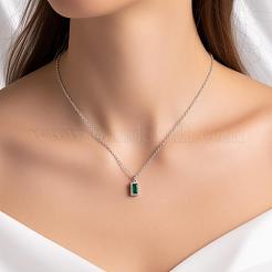 Collane vintage da donna con pendente rettangolare in acciaio inossidabile 304 e strass color smeraldo.&nbsp;NI1330-2