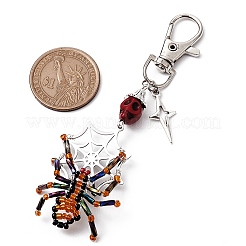 Halloween Spinne Draht umwickelt Glassamen & Edelstahl Anhänger Dekoration&nbsp;HJEW-MZ00071