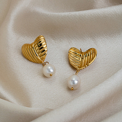 Boucles d'oreilles pendantes à clous en acier inoxydable 304 texturé pour femmes&nbsp;EE0643