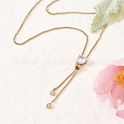 304 Edelstahl Kristall Strass Herz Box Kette Lasso Halsketten für Frauen&nbsp;NJEW-B131-03G