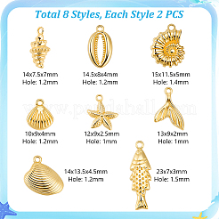 16 Stück Messing-Charms mit Ozeanmotiven in 8 Stilen&nbsp;KK-GA0002-34