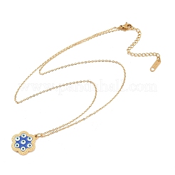 Colliers pendentifs en acier inoxydable 304 émaillé bleu œil protecteur et fleur pour femmes&nbsp;NJEW-A064-02G