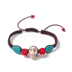 3 braccialetti con perline intrecciate sintetiche tinte di turchese e magnesite regolabili in 3 colori&nbsp;BJEW-JB10604