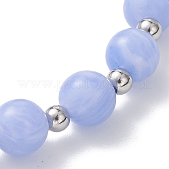 Pulseras elásticas de cuentas de ágata con encaje azul teñido natural para mujer&nbsp;BJEW-JB12930