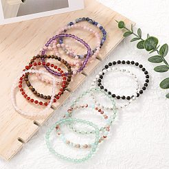 Ensemble de 12 bracelet extensible en perles de pierres précieuses naturelles et synthétiques&nbsp;BJEW-SW001603