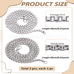 2 Stück 2 Stile 304 Edelstahl Box Kette Halsketten&nbsp;NJEW-LP0003-30