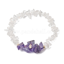 Bracelets extensibles en cristal de quartz naturel et perles de quartz naturel électroplaquées pour femmes&nbsp;BJEW-JB12279