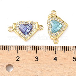 Breloques connecteurs en forme de cœur en laiton micro pavé de zircones cubiques transparentes et de coquillages&nbsp;KK-I357-01G