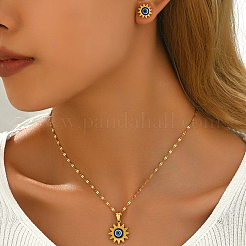 Vintage 201 Edelstahl & Kunststoff Sonne mit bösem Blick Ohrstecker & Anhänger Halsketten Set für Damen&nbsp;EW9229
