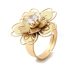 201 anelli a polsino regolabili da donna in acciaio inossidabile con pavé di zirconi cubici singoli.&nbsp;RJEW-K318-02I-G