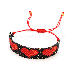 Verstellbare Armbänder aus Miyuki-Saatperlen-Perlen im Bohemian-Stil mit Herz-Webmuster für Damen&nbsp;GW8629