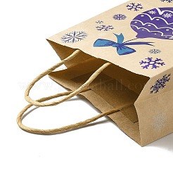 Sacs fourre-tout en papier kraft imprimé bleu sur le thème de Noël avec poignées&nbsp;ABAG-B006-04A