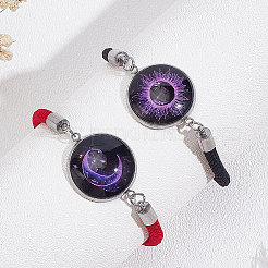 1 Satz 2 Stück Valentinstag leuchtende 304 Edelstahl Glas flache runde Gliederarmband-Sets&nbsp;BJEW-LP0001-35B