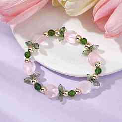 Bracelet extensible en jade de taiwan naturel teint en fleur de cœur et en acrylique&nbsp;BJEW-JB09908-02
