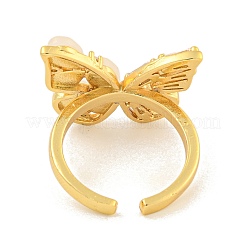 Anillos de puño de circonita cúbica transparente con micro pavé de latón y mariposa chapado en estante para mujer&nbsp;RJEW-C103-07G