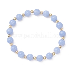 Pulseras elásticas de cuentas de ágata de encaje azul teñidas naturales y cuentas redondas de latón para mujer&nbsp;BJEW-JB12705