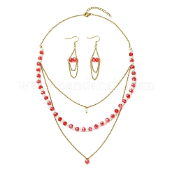 Unterlegscheibe 304 Edelstahl & Glasperlen-Halskette und Ohrring-Set für Damen&nbsp;SJEW-JS01384