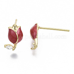 Boucle d'oreille en laiton micro pave zircone cubique transparente&nbsp;KK-N232-118B-NF