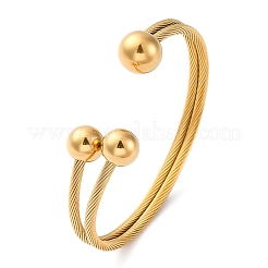 Bracelets manchettes à boule ronde en acier inoxydable 304 pour femmes&nbsp;BJEW-P310-05G