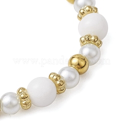 Bracelets extensibles ronds en acier inoxydable 304 et perles de jade blanc naturel pour femmes&nbsp;BJEW-JB11055-01