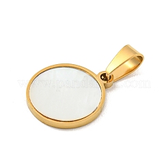 304 Edelstahl Pavé natürliche weiße Muschel flache runde Charms&nbsp;STAS-S130-02G
