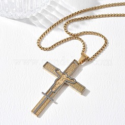 Zweifarbige religiöse Halskette mit Jesuskreuz-Anhänger aus Edelstahl 201 und Boxkette aus Edelstahl 304&nbsp;SA-CBA3211-02GP