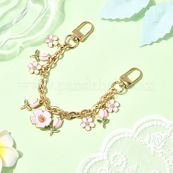 Cadena de cable de aleación de zinc con dije de flor rosa esmaltada&nbsp;AJEW-BA00163