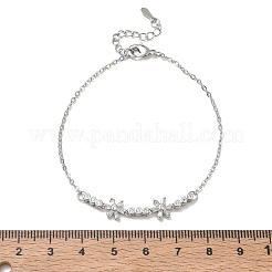 Pulseras de eslabones florales de latón con circonitas cúbicas transparentes.&nbsp;KK-CBA6980-24P
