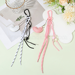 2 pendentif décoratif en forme de cœur en cuir PU et corde en polyester&nbsp;HJEW-GF0001-62