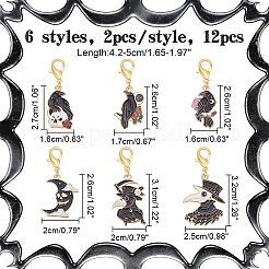 12 Stück 6 Stil Gothic-Stil Pest Arzt Rabe Mond Legierung Emaille Anhänger Maschenmarkierer&nbsp;HJEW-NB00007