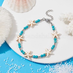 Braccialetti sintetici con perline di stelle marine turchesi da donna&nbsp;BJEW-TA00386