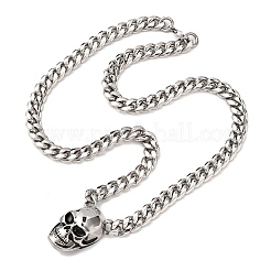 Collana con ciondolo a forma di teschio in acciaio inossidabile 304 e catena a maglia cubana&nbsp;NJEW-C099-06AS