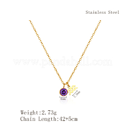 Collane con ciondolo in acciaio inossidabile con zirconi cubici viola e pietra portafortuna dello zodiaco acquario per donna&nbsp;ZA6688-3