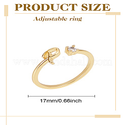 1pc lettre laiton strass ouvert manchette anneaux pour femmes&nbsp;AJEW-LP0004-47P-G