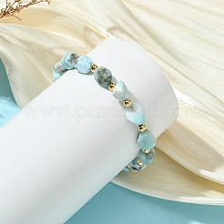 Braccialetti di perline di larimar naturale grezzo con perline rotonde in ottone&nbsp;BJEW-JB14415