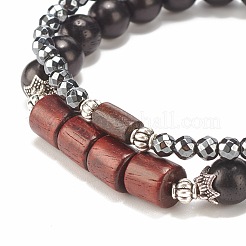 Ensemble de bracelets extensibles en hématite synthétique et bois naturel 2pcs 2 styles&nbsp;BJEW-JB07941