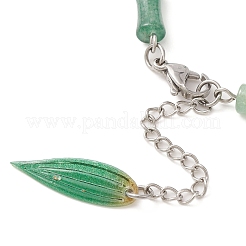Braccialetto con perline di bambù avventurina verde naturale con ciondoli a foglia acrilica&nbsp;BJEW-TA00299