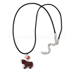 Colgante de caballo de turquesa sintética teñida con cordón encerado negro&nbsp;NJEW-JN05430-02