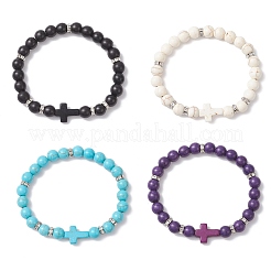 4 bracciale elastico con perline sintetiche turchesi in 4 colori per donna&nbsp;BJEW-JB12288