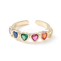 Bague de manchette cœur en zircone cubique colorée&nbsp;KK-D067-30G-RS