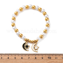 201 bracelets extensibles à perles rondes en acier inoxydable&nbsp;BJEW-C090-03G-E