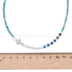 Colliers en apatite naturelle facettée ronde et jade de Malaisie teint&nbsp;NJEW-JN05975-02