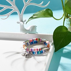 Set di bracciali elastici fatti a mano in argilla polimerica con perline heishi&nbsp;BJEW-JB07427