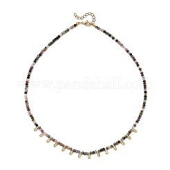 Collares con colgantes redondos facetados de turmalina multicolor natural y 201 dijes de acero inoxidable en forma de lágrima.&nbsp;NJEW-JN06428-01