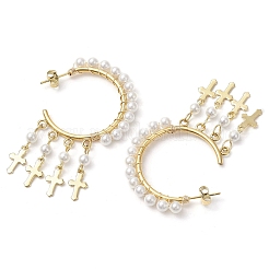 Pendientes colgantes con forma de cruz de concha y perla&nbsp;EJEW-JE06185-01