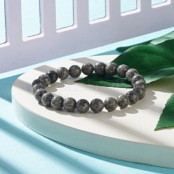 Bracelet extensible en perles rondes de jaspe de sésame naturel/jaspe de kiwi&nbsp;BJEW-JB07873-02