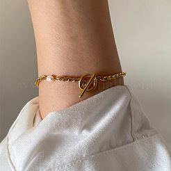 Armbänder aus Edelstahl 304 und Kunststoff mit Perlengliedern&nbsp;WG2486F-01