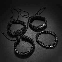 4 stücke 4 arten fledermaus legierung & holz & wachs schnur & imitation leder geflochtene perlen armbänder & stretch armbänder für männer&nbsp;FS-WG50DFD-01